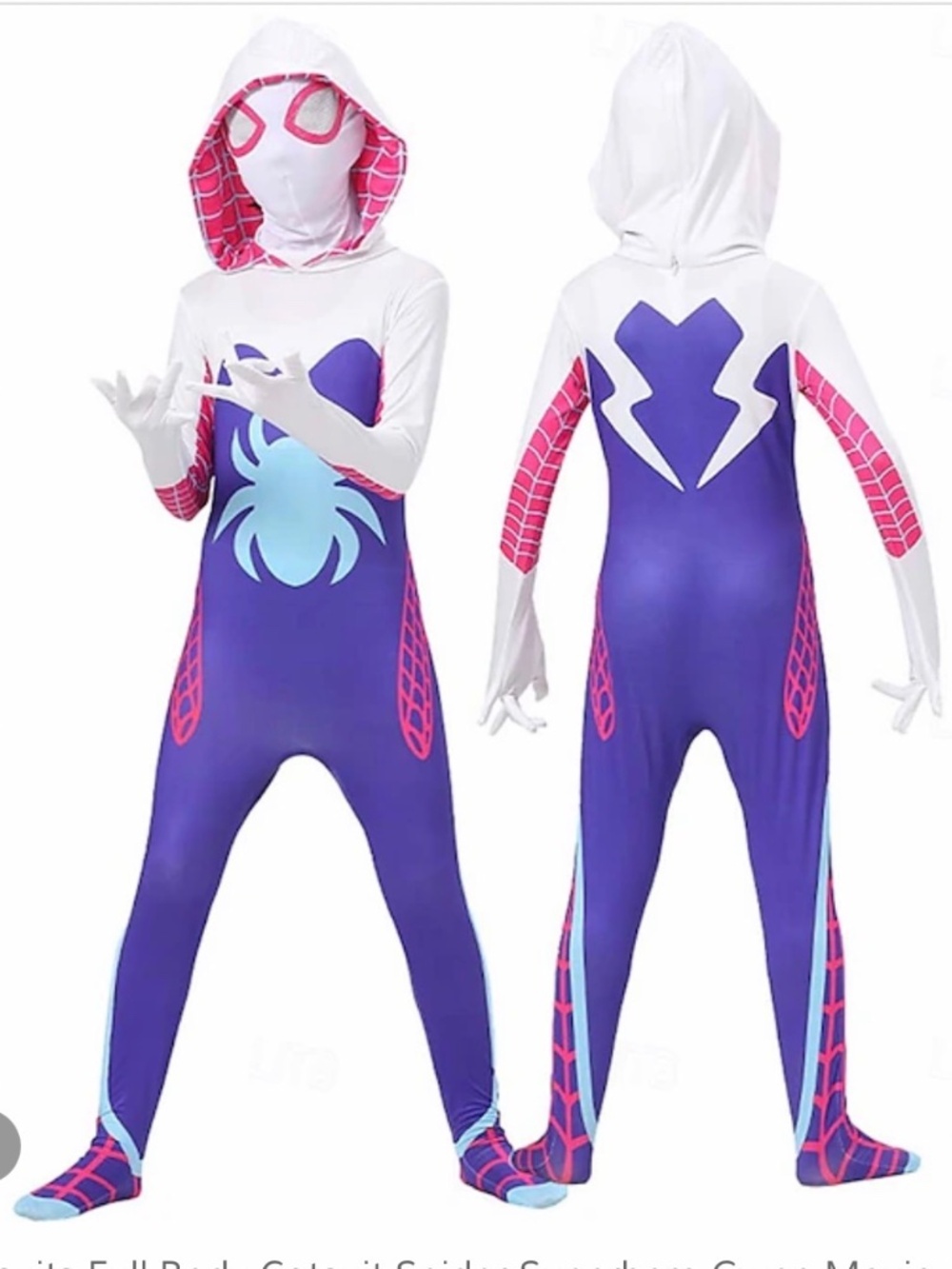 said: 🕷️ Spider-Gwen Full Body Costume – Purple & Pink